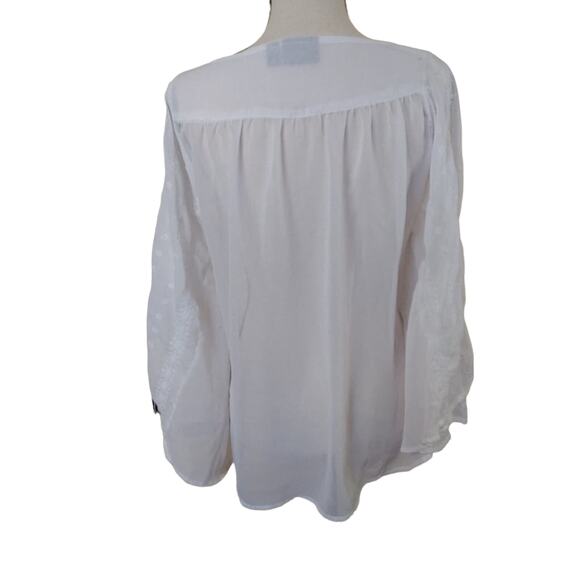 Nicole Miller Size Small S White Flowy Blouse Sheer V Neck Top Summer Boho Indie - Picture 4 of 13